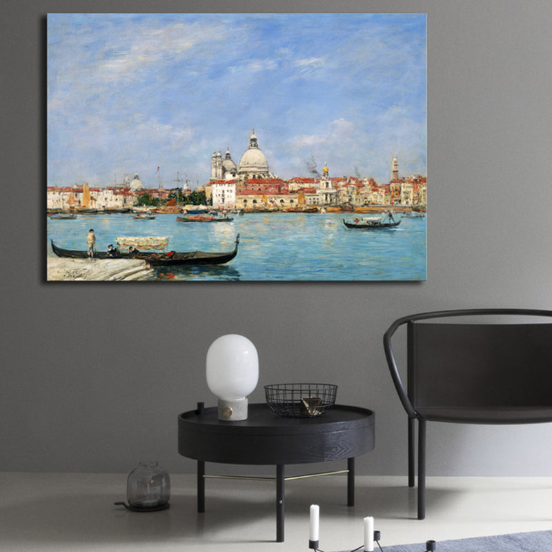 Watery City Scene Art Print Impressionism Style Canvas Textured Painting in Blue Blue Clearhalo 'Arts' 'Canvas Art' 1727065