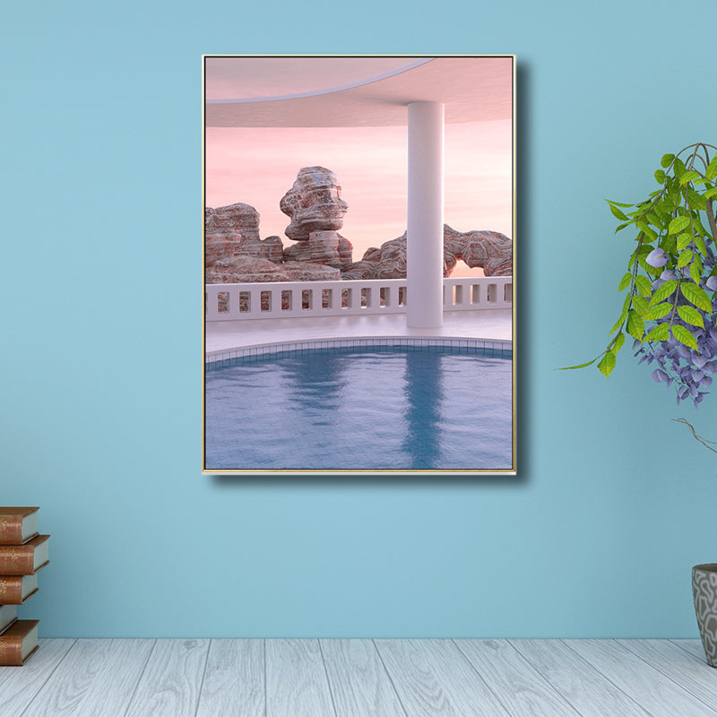 Brown Swimming Pool Scene Canvas Textured Wall Art for Guest Room, Multiple Sizes Clearhalo 'Art Gallery' 'Canvas Art' 'Contemporary Art Gallery' 'Modern' Arts' 1727165
