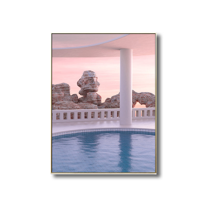 Brown Swimming Pool Scene Canvas Textured Wall Art for Guest Room, Multiple Sizes Clearhalo 'Art Gallery' 'Canvas Art' 'Contemporary Art Gallery' 'Modern' Arts' 1727166