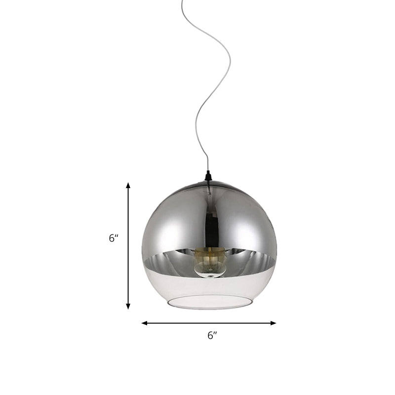 6"/8"/10"W Globe Pendant Lighting Post-Modern Glass 1 Light Sliver Hanging Ceiling Light Clearhalo 'Ceiling Lights' 'Glass shade' 'Glass' 'Modern Pendants' 'Modern' 'Pendant Lights' 'Pendants' Lighting' 172721