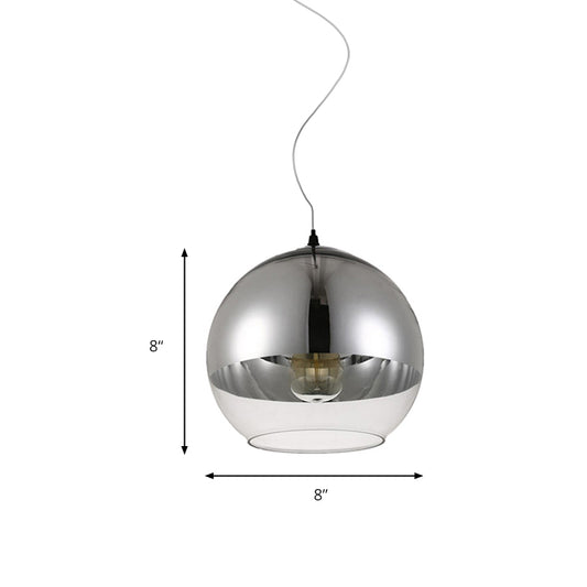 6"/8"/10"W Globe Pendant Lighting Post-Modern Glass 1 Light Sliver Hanging Ceiling Light Clearhalo 'Ceiling Lights' 'Glass shade' 'Glass' 'Modern Pendants' 'Modern' 'Pendant Lights' 'Pendants' Lighting' 172722