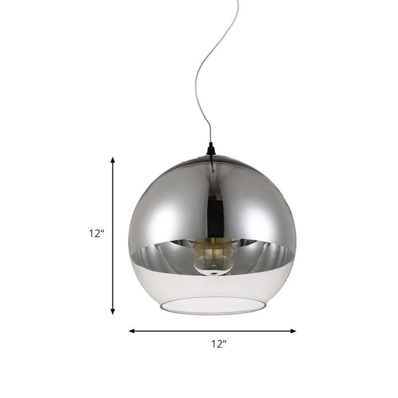 6"/8"/10"W Globe Pendant Lighting Post-Modern Glass 1 Light Sliver Hanging Ceiling Light Clearhalo 'Ceiling Lights' 'Glass shade' 'Glass' 'Modern Pendants' 'Modern' 'Pendant Lights' 'Pendants' Lighting' 172724