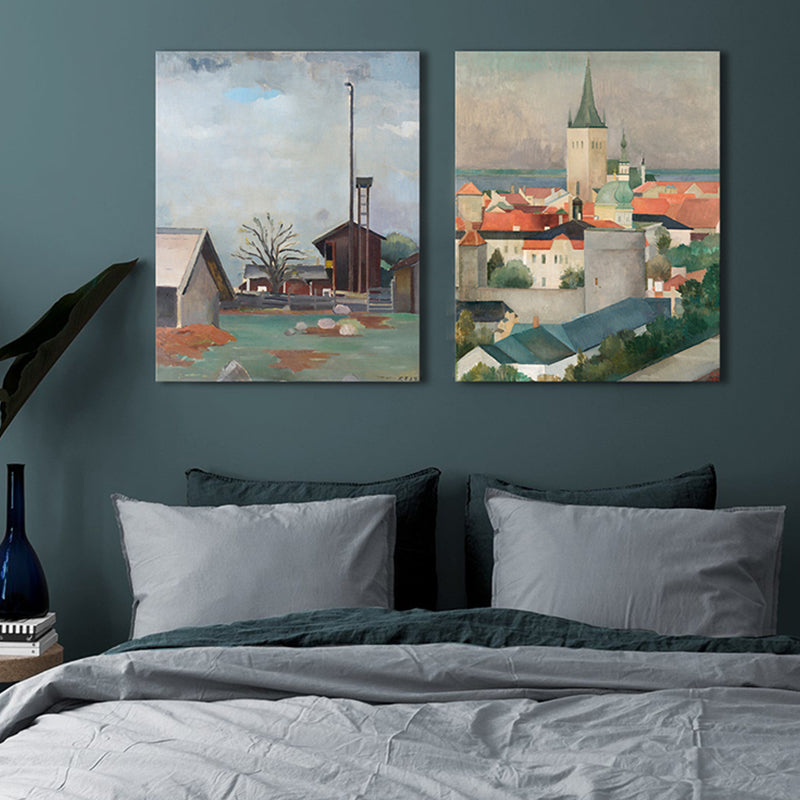 Tranquil Cityscape Painting for Girls Bedroom in Light Color, Multiple Sizes Available Clearhalo 'Arts' 'Canvas Art' 1727272