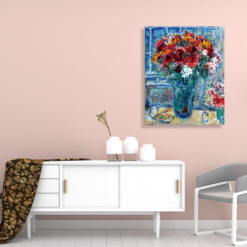 Drawing Flower and Vase Art French Country Style Canvas Textured Wall Print in Blue Clearhalo 'Arts' 'Canvas Art' 1727347