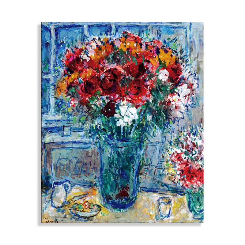 Drawing Flower and Vase Art French Country Style Canvas Textured Wall Print in Blue Clearhalo 'Arts' 'Canvas Art' 1727348