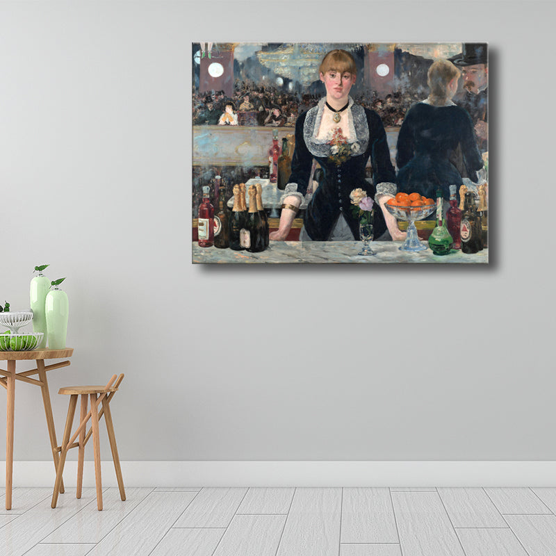 Impressionism Girl and Wine Painting Black Textured Wall Art Decor for Living Room Black Clearhalo 'Arts' 'Canvas Art' 1727405