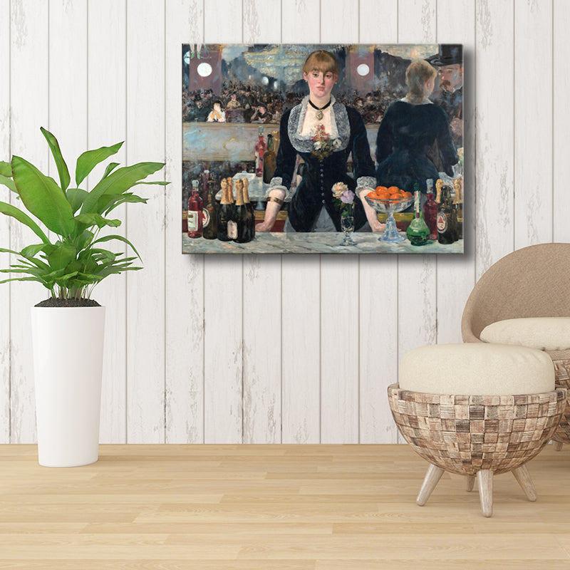 Impressionism Girl and Wine Painting Black Textured Wall Art Decor for Living Room Clearhalo 'Arts' 'Canvas Art' 1727406