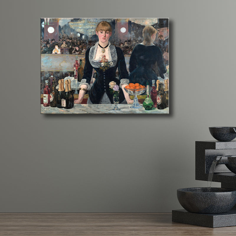 Impressionism Girl and Wine Painting Black Textured Wall Art Decor for Living Room Clearhalo 'Arts' 'Canvas Art' 1727407