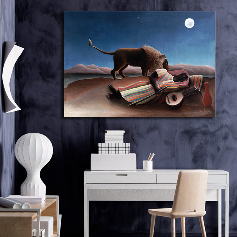 Sleeping Man and Lion Painting for Living Room in Brown, Multiple Sizes Available Brown Clearhalo 'Arts' 'Canvas Art' 1727454