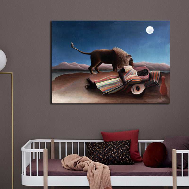 Sleeping Man and Lion Painting for Living Room in Brown, Multiple Sizes Available Clearhalo 'Arts' 'Canvas Art' 1727455