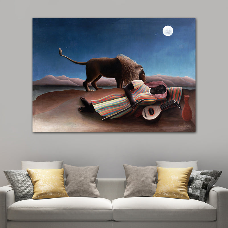 Sleeping Man and Lion Painting for Living Room in Brown, Multiple Sizes Available Clearhalo 'Arts' 'Canvas Art' 1727456