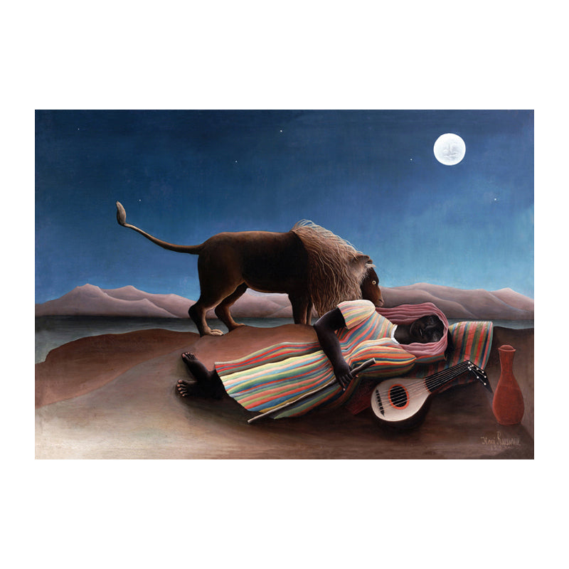 Sleeping Man and Lion Painting for Living Room in Brown, Multiple Sizes Available Clearhalo 'Arts' 'Canvas Art' 1727457