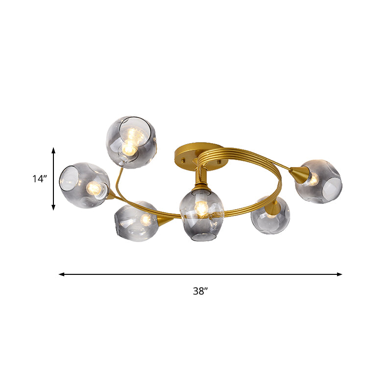 Bud Shade Study Room Ceiling Light with Gold Twist Arm Glass Modern Semi Flushmount Light in Smoke Gray Clearhalo 'Ceiling Lights' 'Close To Ceiling Lights' 'Close to ceiling' 'Glass shade' 'Glass' 'Semi-flushmount' Lighting' 172753