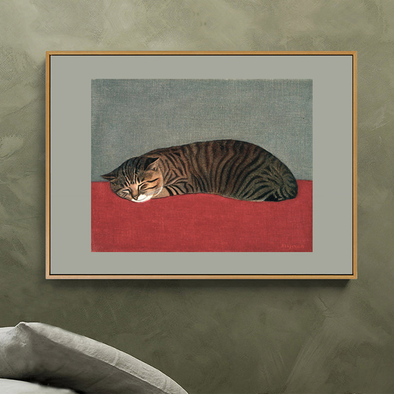 Sleeping Cat Wall Decor Nordic Style Textured Girls Bedroom Painting, Multiple Sizes Dark Red Clearhalo 'Arts' 'Canvas Art' 1727540