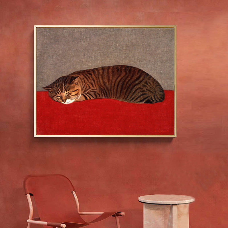 Sleeping Cat Wall Decor Nordic Style Textured Girls Bedroom Painting, Multiple Sizes Red Clearhalo 'Arts' 'Canvas Art' 1727548