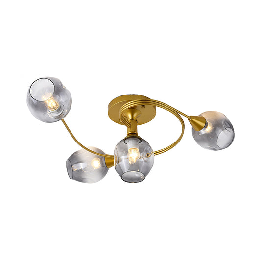 Bud Shade Study Room Ceiling Light with Gold Twist Arm Glass Modern Semi Flushmount Light in Smoke Gray Clearhalo 'Ceiling Lights' 'Close To Ceiling Lights' 'Close to ceiling' 'Glass shade' 'Glass' 'Semi-flushmount' Lighting' 172755