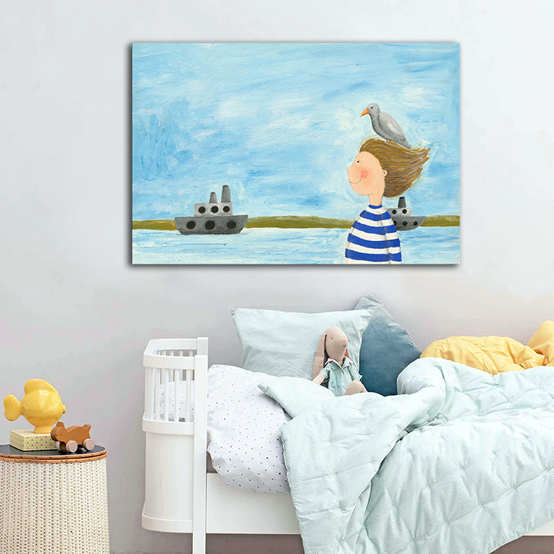 Textured Girl and Sea Painting Contemporary Art Canvas Wall Decor, Multiple Sizes Clearhalo 'Arts' 'Canvas Art' 1727716