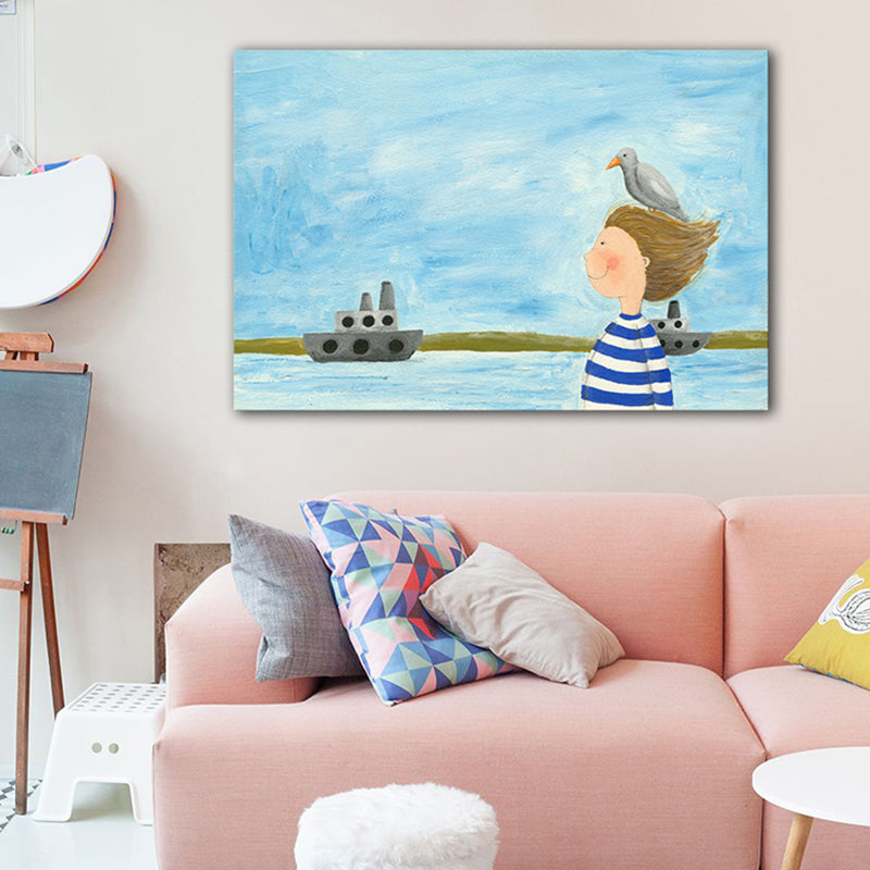 Textured Girl and Sea Painting Contemporary Art Canvas Wall Decor, Multiple Sizes Clearhalo 'Arts' 'Canvas Art' 1727717