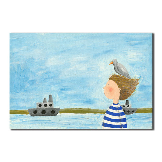 Textured Girl and Sea Painting Contemporary Art Canvas Wall Decor, Multiple Sizes Clearhalo 'Arts' 'Canvas Art' 1727718