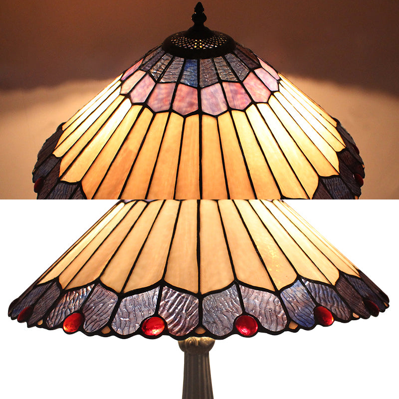 Traditional Vintage Blue/Yellow Cone Table Lighting Stained Glass 1 Light Table Lamp for Bedroom Clearhalo 'Lamps' 'Table Lamps' Lighting' 172773