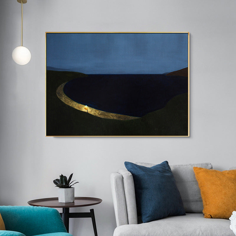 Mountains View at Night Painting Contemporary Style Canvas Wall Art, Multiple Sizes Black Clearhalo 'Art Gallery' 'Canvas Art' 'Contemporary Art Gallery' 'Modern' Arts' 1727744