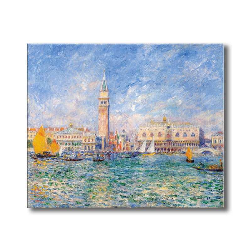 Impressionism Seaside City View Art Canvas Textured Blue Wall Print for Guest Room Clearhalo 'Arts' 'Canvas Art' 1727855