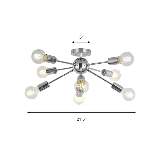 Metal Linear Semi Flush Mount Light with Small Ball Restaurant 8 Heads Modern Ceiling Lamp Clearhalo 'Ceiling Lights' 'Close To Ceiling Lights' 'Close to ceiling' 'Semi-flushmount' Lighting' 172793