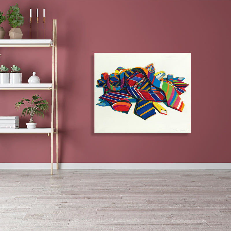 Stacked Tie Drawing Print Art Traditional Style Canvas Wall Decor, Multiple Sizes Blue Clearhalo 'Art Gallery' 'Canvas Art' 'Traditional' Arts' 1727948