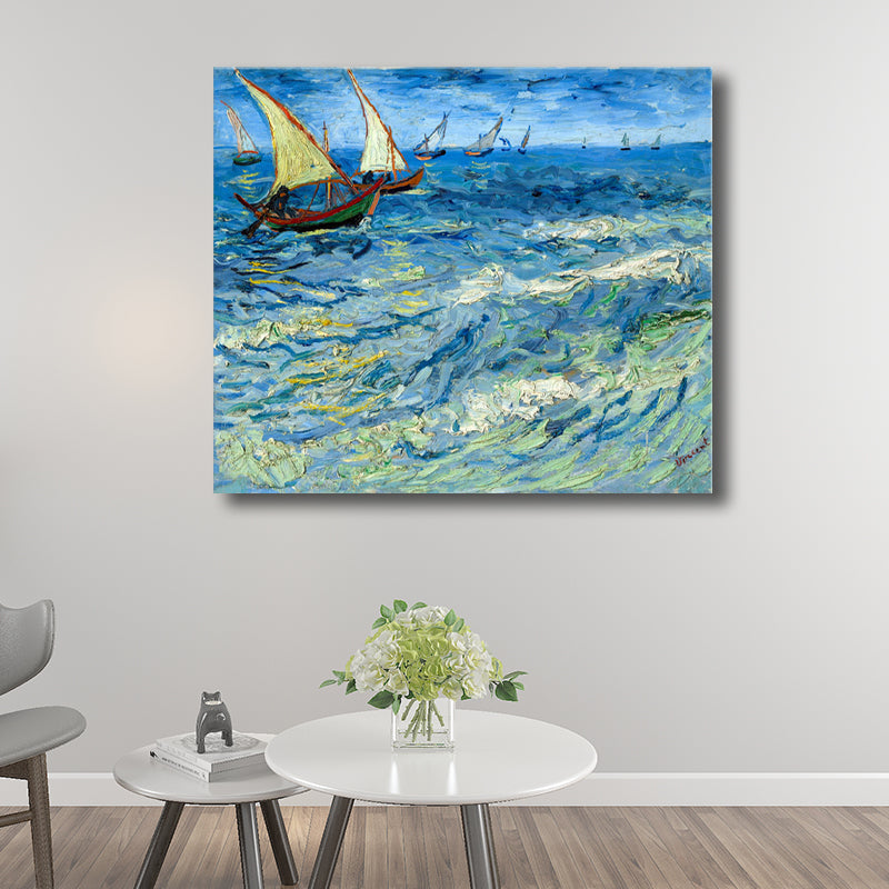 Impressionism Style Sailing Canvas Blue Dining Room Painting, Multiple Sizes Options Blue Clearhalo 'Arts' 'Canvas Art' 1727962