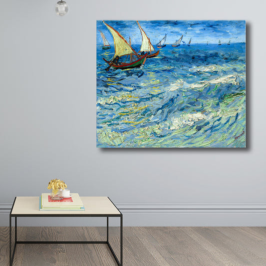 Impressionism Style Sailing Canvas Blue Dining Room Painting, Multiple Sizes Options Clearhalo 'Arts' 'Canvas Art' 1727963