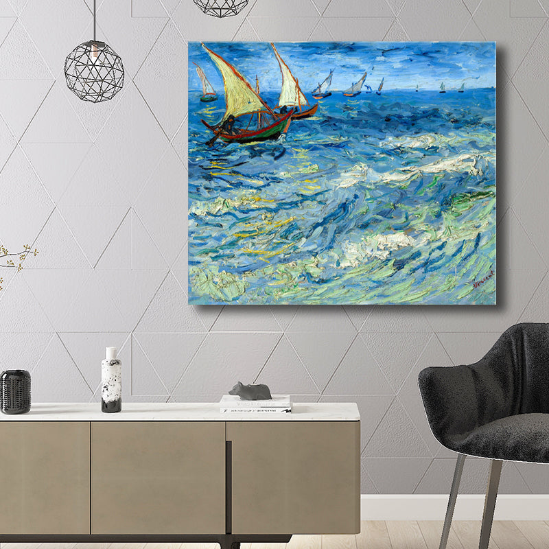 Impressionism Style Sailing Canvas Blue Dining Room Painting, Multiple Sizes Options Clearhalo 'Arts' 'Canvas Art' 1727964