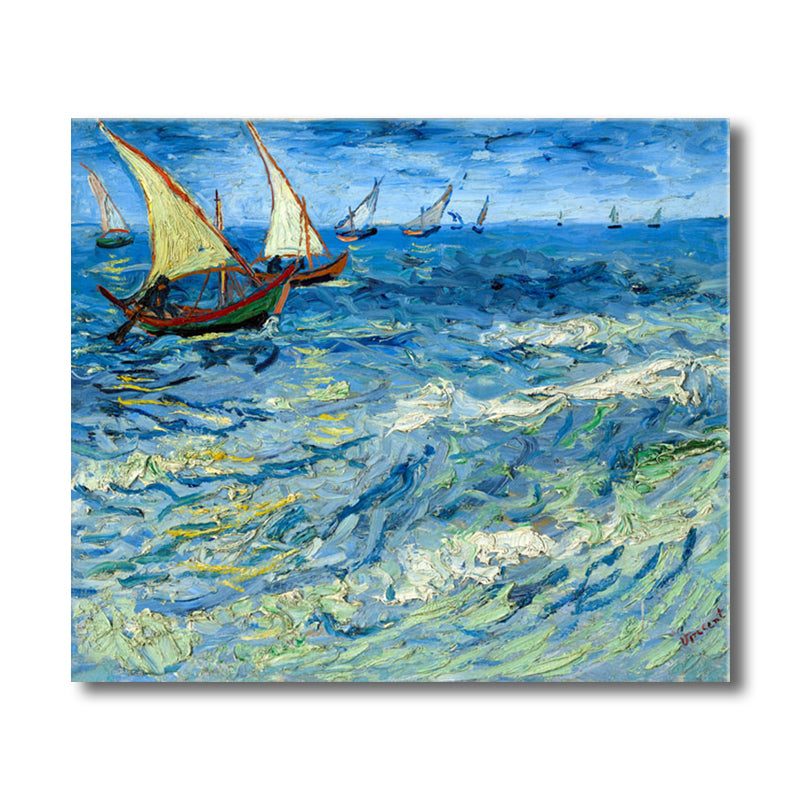 Impressionism Style Sailing Canvas Blue Dining Room Painting, Multiple Sizes Options Clearhalo 'Arts' 'Canvas Art' 1727965