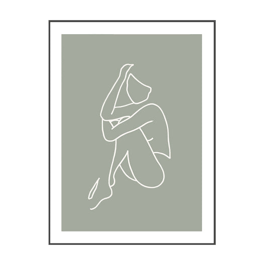 Minimalism Line Drawing Woman Canvas Green-White Textured Wall Art Print for Room Clearhalo 'Art Gallery' 'Canvas Art' 'Contemporary Art Gallery' 'Contemporary Art' 'Minimalism' 'Minimalist Art Gallery' 'Scandinavian' Arts' 1727986