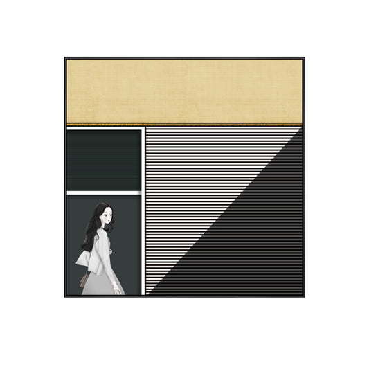 Walking Young Girl Wall Decor in Black Contemporary Style Canvas for Living Room Clearhalo 'Art Gallery' 'Canvas Art' 'Contemporary Art Gallery' 'Modern' Arts' 1728123