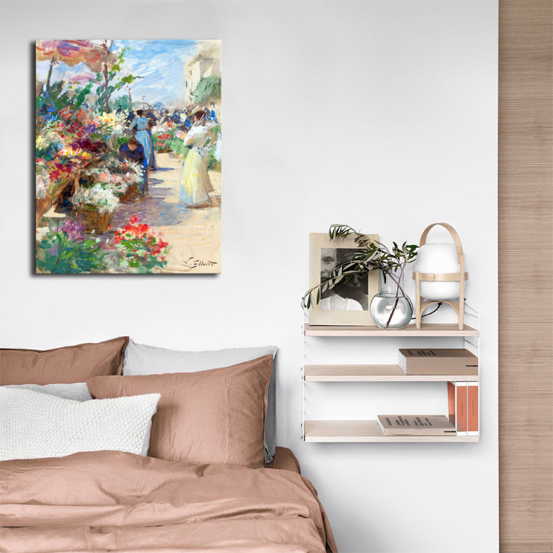 Flowers Market Scene Art Print Impressionism Canvas Wall Decor, Multiple Sizes Options Clearhalo 'Arts' 'Canvas Art' 1728161