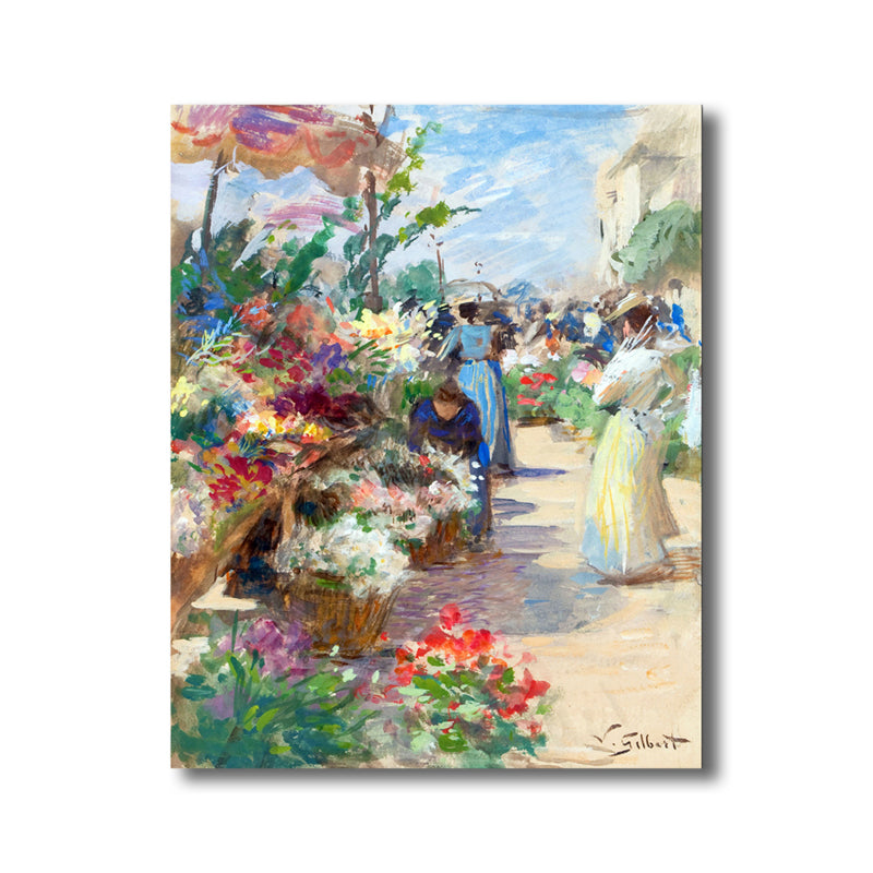 Flowers Market Scene Art Print Impressionism Canvas Wall Decor, Multiple Sizes Options Clearhalo 'Arts' 'Canvas Art' 1728162