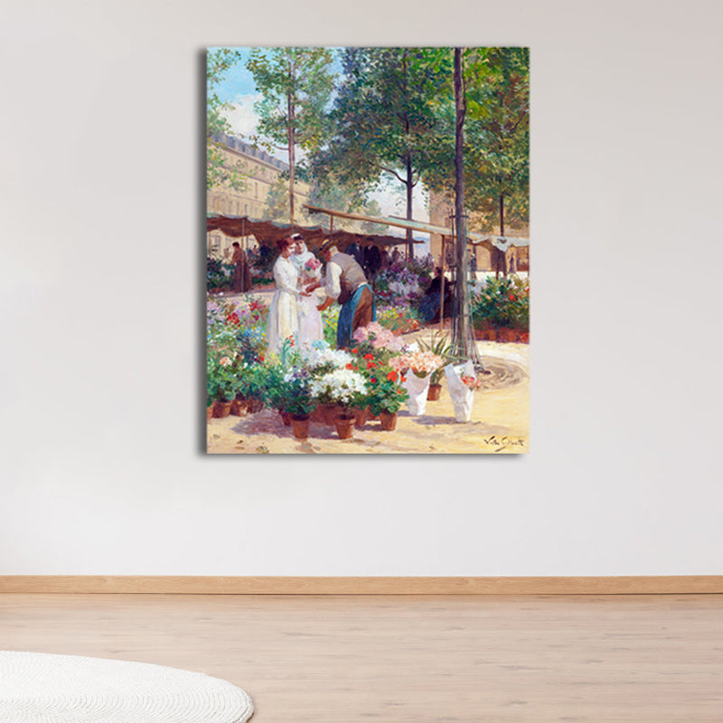 Flowers Market Scene Art Print Impressionism Canvas Wall Decor, Multiple Sizes Options Clearhalo 'Arts' 'Canvas Art' 1728169