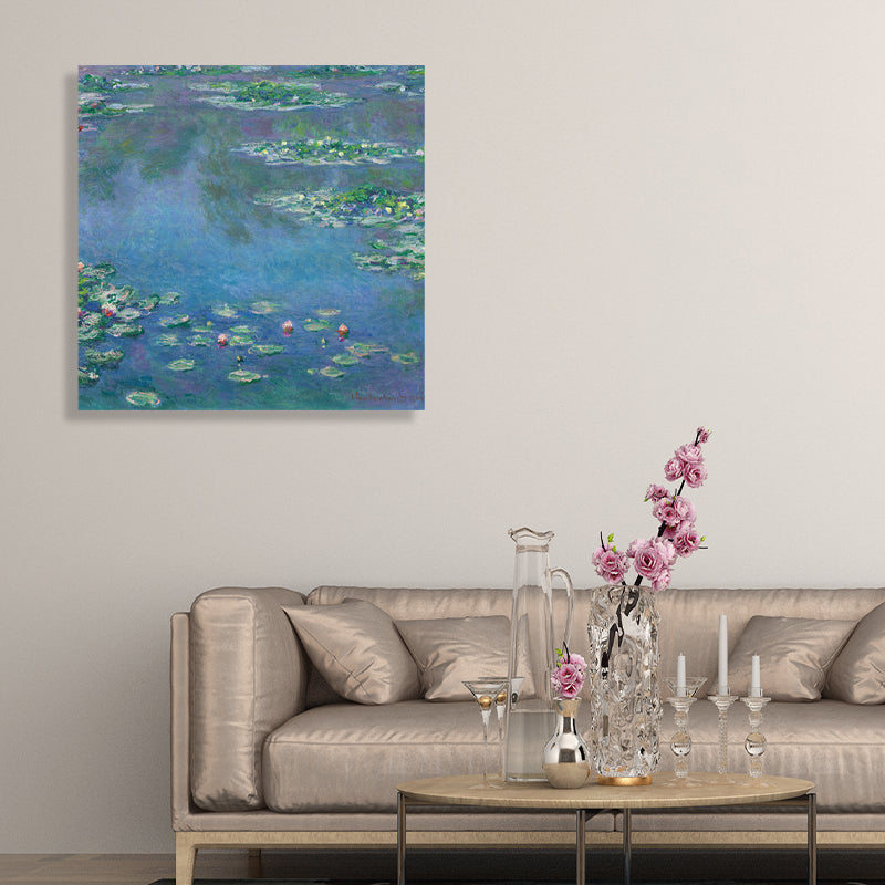 Wild Lotus Pond View Painting French Country Style Canvas Wall Art, Multiple Sizes Green Design 1 Clearhalo 'Arts' 'Canvas Art' 1728178