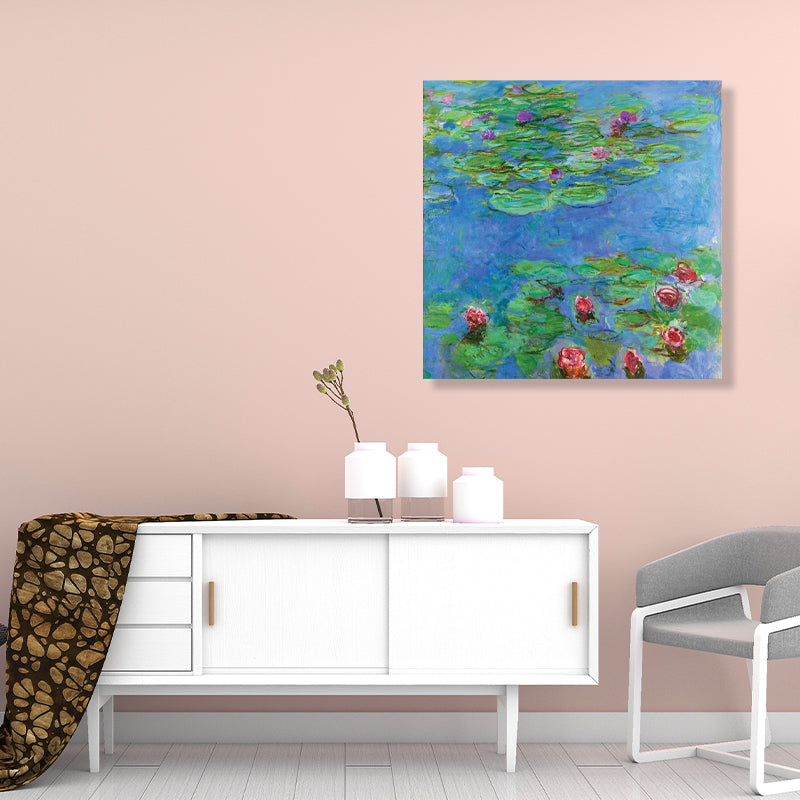 Wild Lotus Pond View Painting French Country Style Canvas Wall Art, Multiple Sizes Clearhalo 'Arts' 'Canvas Art' 1728190