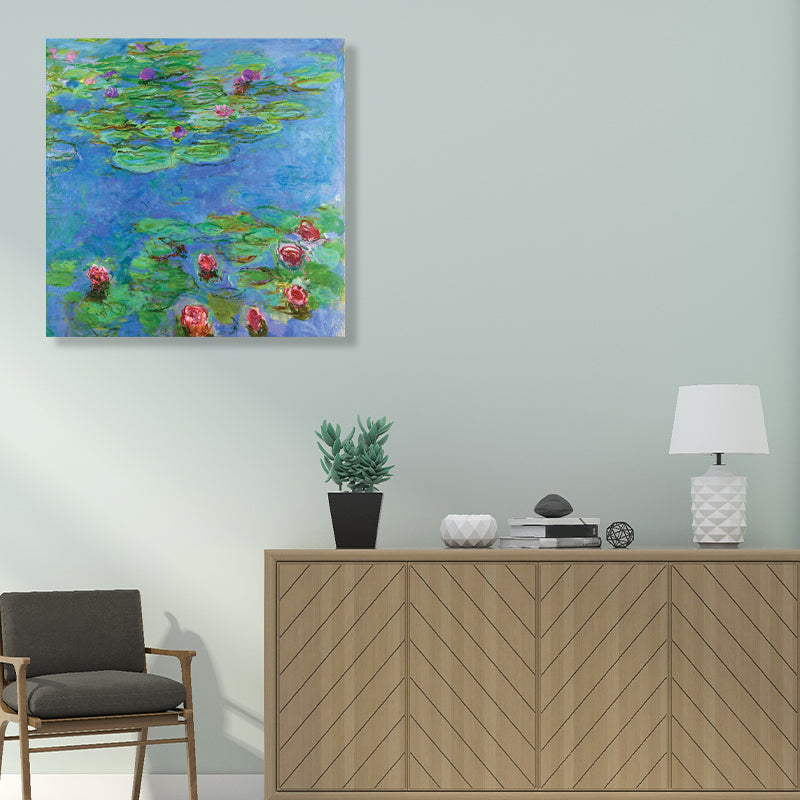 Wild Lotus Pond View Painting French Country Style Canvas Wall Art, Multiple Sizes Clearhalo 'Arts' 'Canvas Art' 1728191