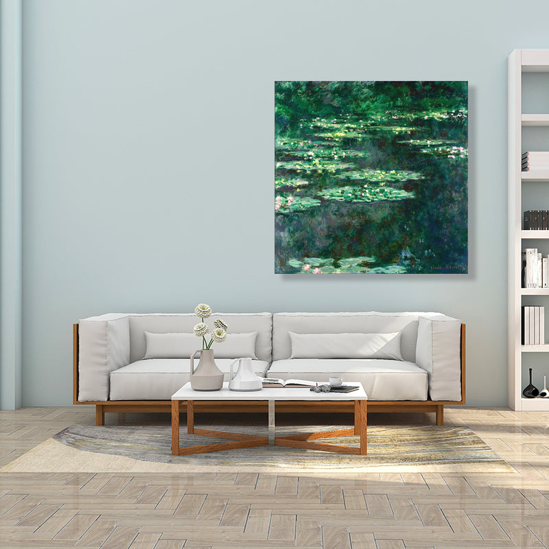 Wild Lotus Pond View Painting French Country Style Canvas Wall Art, Multiple Sizes Green Design 4 Clearhalo 'Arts' 'Canvas Art' 1728193