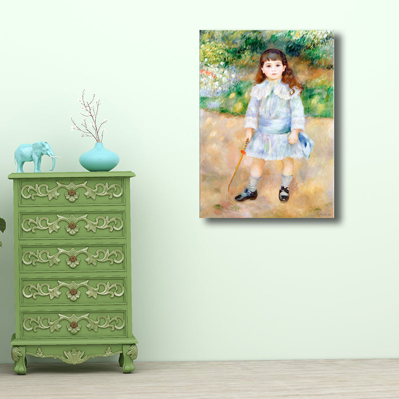 Little Girl Painting Impressionism Canvas Textured Wall Art in Blue, Multiple Sizes Blue Clearhalo 'Arts' 'Canvas Art' 1728201