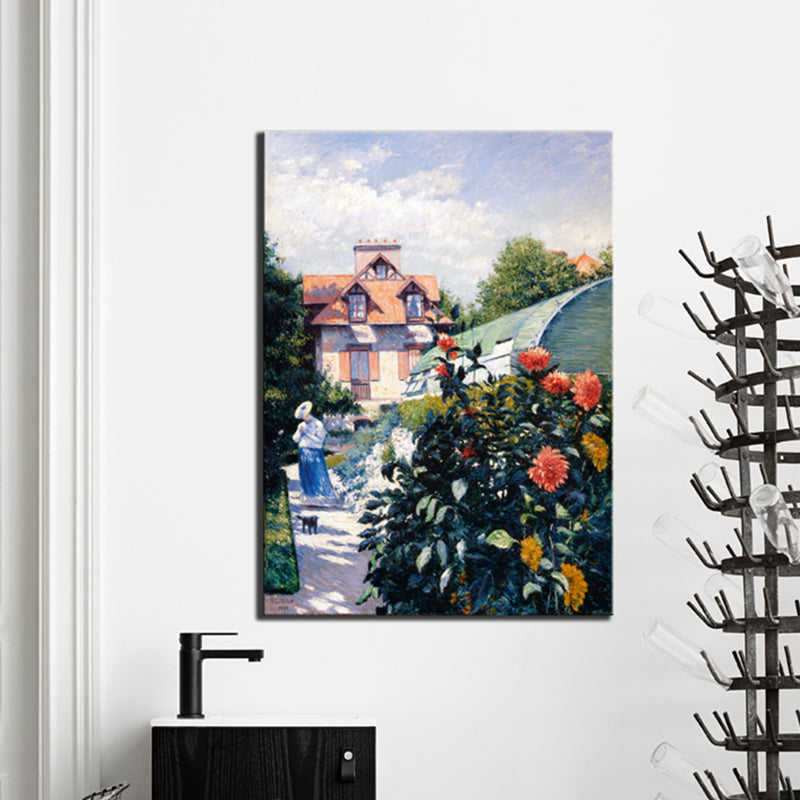 Impressionism Flower and House Canvas in Green Textured Art Print for Dining Room Green Clearhalo 'Arts' 'Canvas Art' 1728253