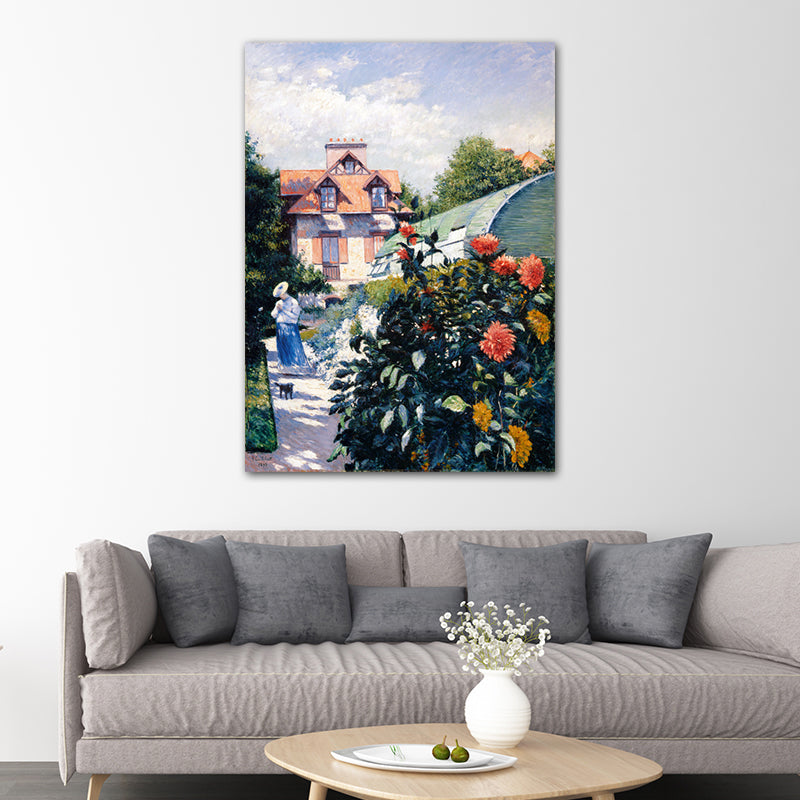 Impressionism Flower and House Canvas in Green Textured Art Print for Dining Room Clearhalo 'Arts' 'Canvas Art' 1728254