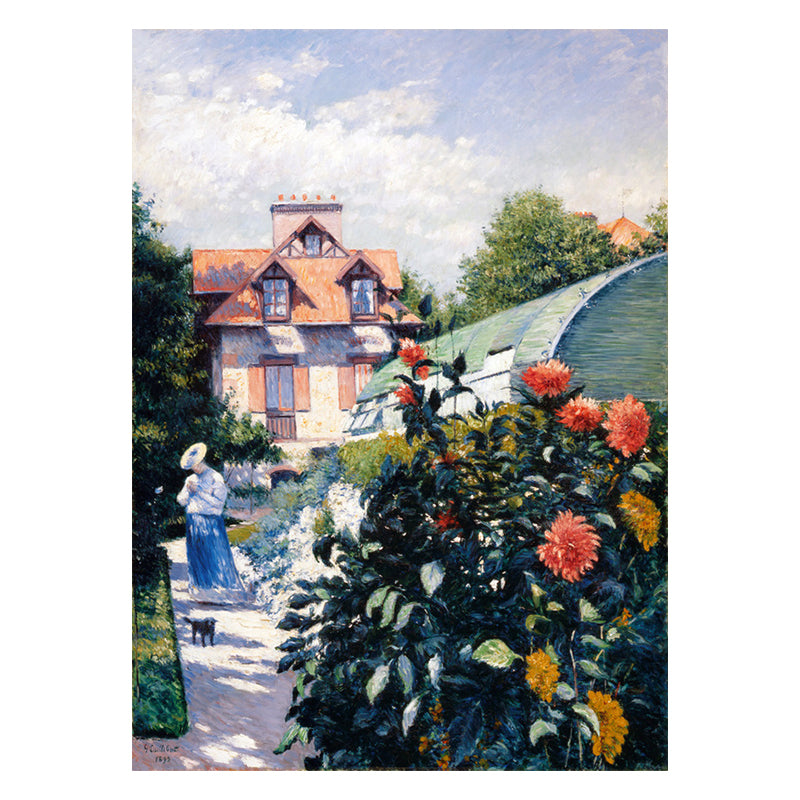 Impressionism Flower and House Canvas in Green Textured Art Print for Dining Room Clearhalo 'Arts' 'Canvas Art' 1728256