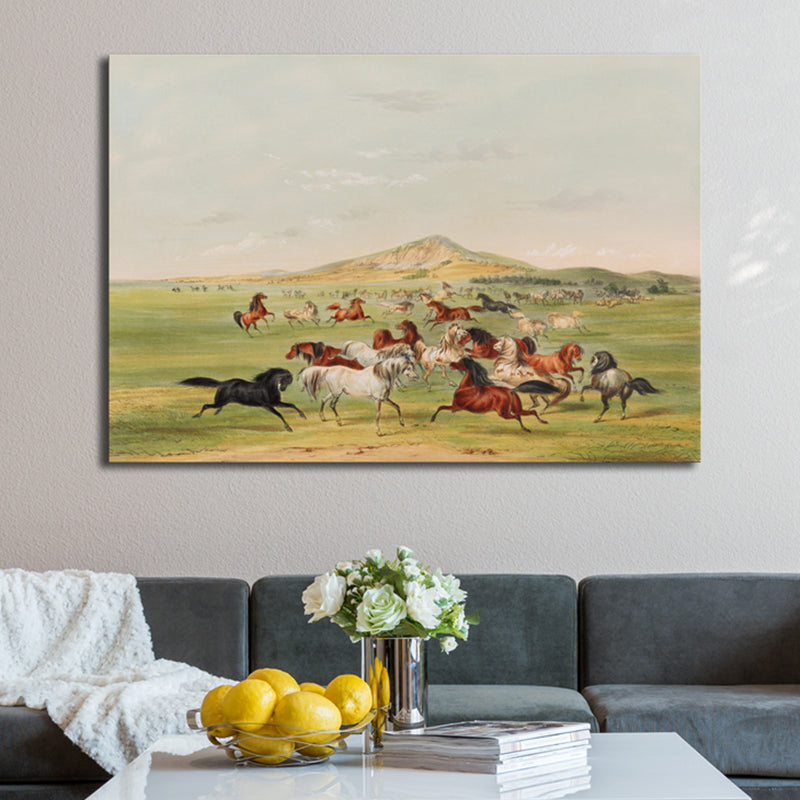 Green Horse Herd Wall Decor Textured Impressionism Style Girls Bedroom Canvas Print Clearhalo 'Arts' 'Canvas Art' 1728261