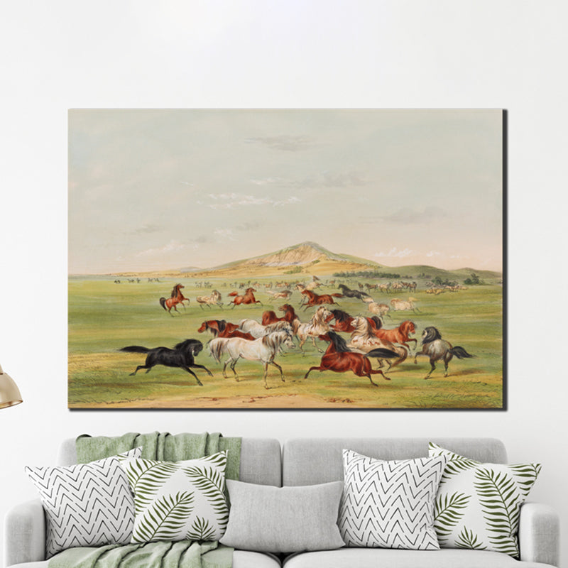 Green Horse Herd Wall Decor Textured Impressionism Style Girls Bedroom Canvas Print Clearhalo 'Arts' 'Canvas Art' 1728262