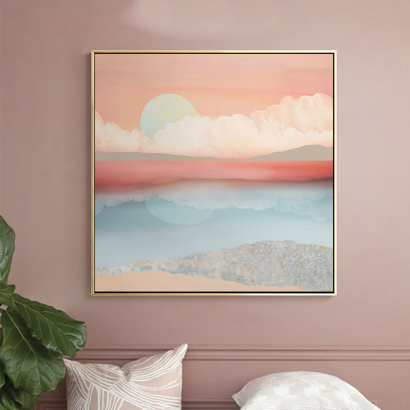 Modern Sunset Scenery Canvas for Girls Bedroom Illustration Wall Art, Multiple Sizes Pink Clearhalo 'Art Gallery' 'Canvas Art' 'Contemporary Art Gallery' 'Modern' Arts' 1728306