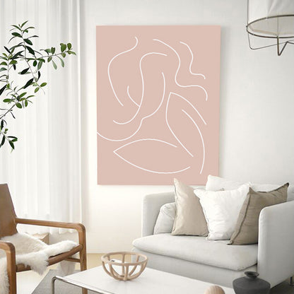 Pink Nude Woman Wall Art Line Drawing Minimalistic Bedroom Canvas Print for Room Pink Design 1 Clearhalo 'Art Gallery' 'Canvas Art' 'Contemporary Art Gallery' 'Contemporary Art' 'Minimalism' 'Minimalist Art Gallery' 'Scandinavian' Arts' 1728320