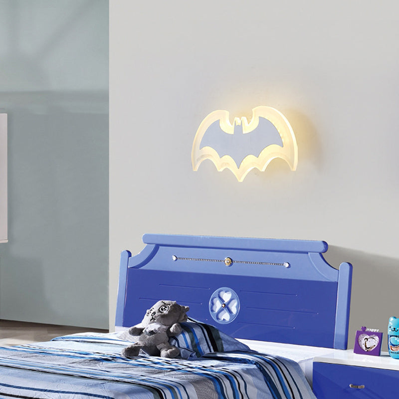 Cool Bat Shaped Wall Light Modern Style Acrylic Metal Wall Lamp in White for Boys Bedroom Clearhalo 'Wall Lamps & Sconces' 'Wall Lights' Lighting' 172834